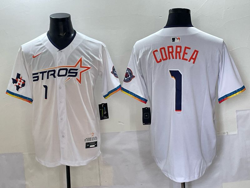 Men 2025 Houston Astros #1 Correa White Four generations Joint Name Nike MLB Jersey style 08->houston astros->MLB Jersey
